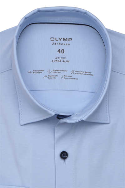 OLYMP No. Six 24/Seven super slim Businesshemd Langarm Haifischkragen Struktur aqua