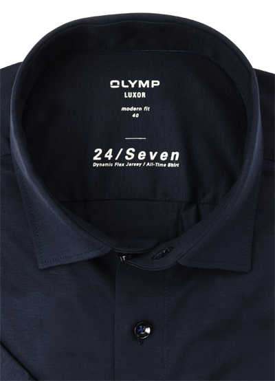 OLYMP Luxor 24/Seven modern fit Hemd Halbarm Jersey Stretch nachtblau
