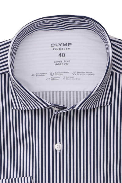 OLYMP Level Five 24/Seven body fit Hemd Langarm Jersey Streifen dunkelblau