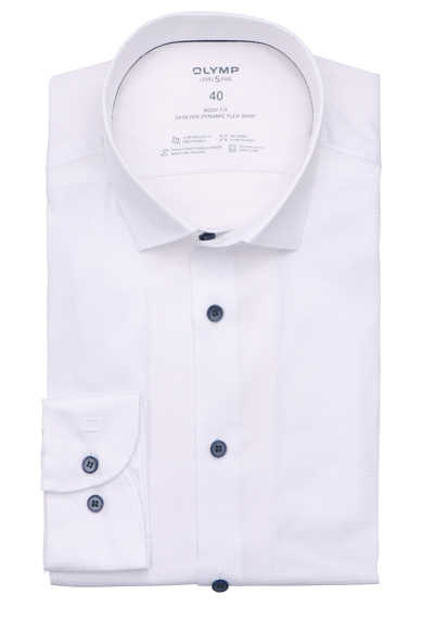 OLYMP Level Five 24/Seven body fit Hemd Langarm Jersey Muster weiß