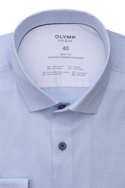 OLYMP Level Five 24/Seven body fit Hemd Langarm Muster blau