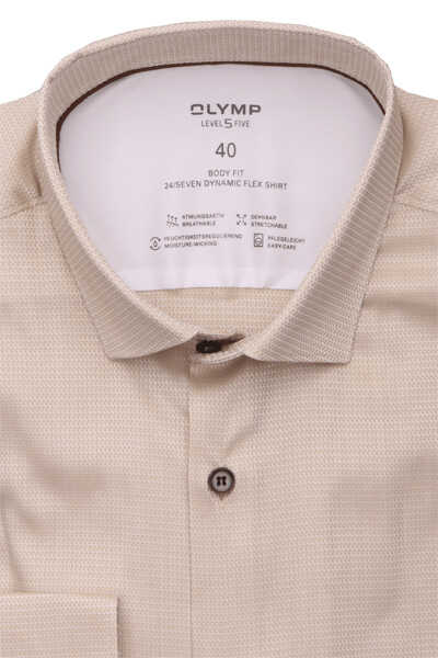 OLYMP Level Five 24/Seven body fit Hemd Langarm Jersey Muster braun