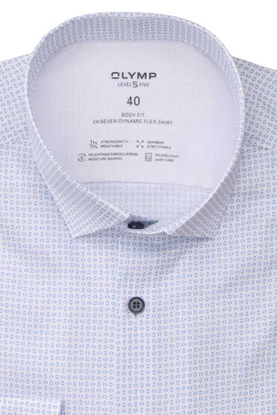 OLYMP Level Five 24/Seven body fit Hemd Langarm Twill Muster hellblau