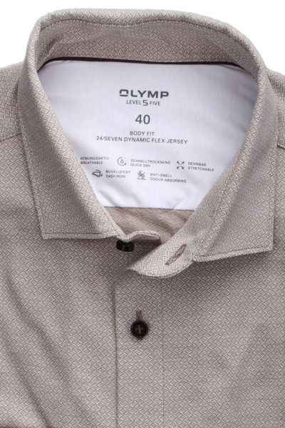 OLYMP Level Five 24/Seven body fit Hemd Langarm New Kent Kragen Muster braun
