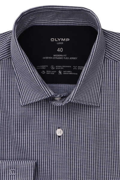 OLYMP Luxor 24/Seven modern fit Hemd Langarm Jersey Muster dunkelblau