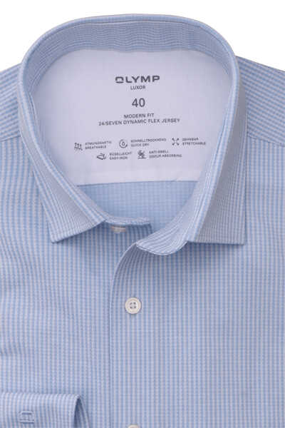 OLYMP Luxor 24/Seven modern fit Hemd Langarm Jersey Muster hellblau