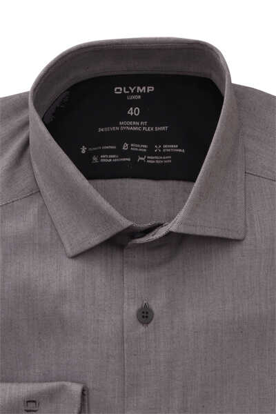 OLYMP Luxor 24/Seven modern fit Hemd Langarm Twill grau