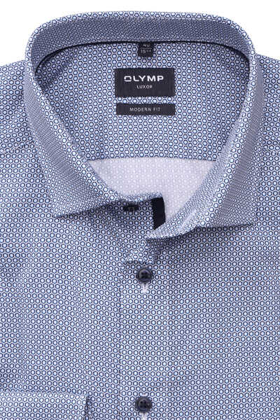 OLYMP Luxor modern fit Hemd extra kurzer Arm Haifischkragen Muster blau