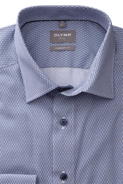 OLYMP Luxor comfort fit Hemd extra langer Arm Haifischkragen Muster blau