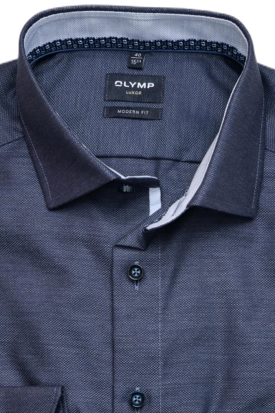 OLYMP Luxor modern fit Hemd extra langer Arm New Kent Kragen Struktur rauchblau