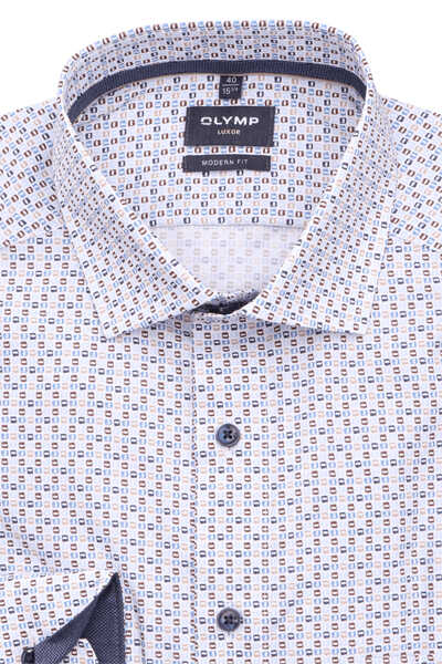 OLYMP Luxor modern fit Hemd extra langer Arm New Kent Kragen Muster hellblau