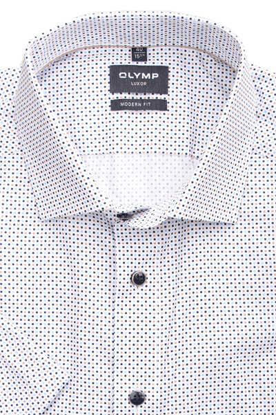 OLYMP Luxor modern fit Hemd Halbarm Haifischkragen Muster weiß
