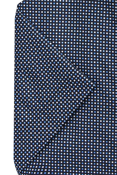 OLYMP Luxor modern fit Hemd Halbarm Haifischkragen Muster dunkelblau