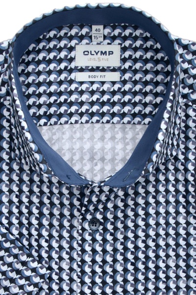 OLYMP Level Five body fit Hemd Halbarm New Kent Kragen Muster blau