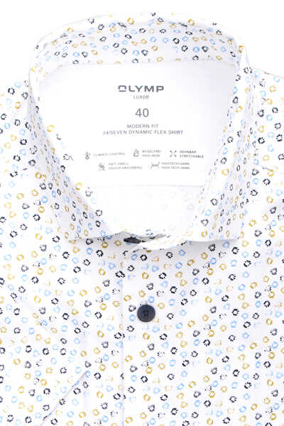 OLYMP Luxor 24/Seven modern fit Hemd Halbarm New Kent Kragen Muster weiß