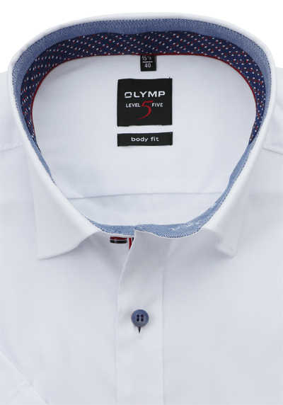 OLYMP Level Five body fit Hemd Halbarm mit Besatz weiß