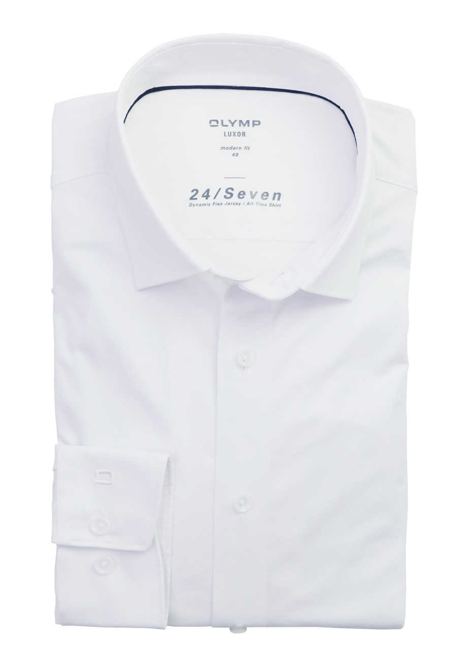 OLYMP Luxor 24/Seven modern fit Hemd extra langer Arm Jersey Stretch weiß preisreduziert