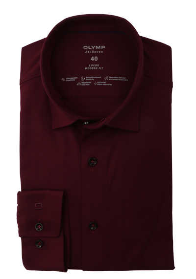 OLYMP Luxor 24/Seven modern fit Hemd Langarm Jersey Stretch rot preisreduziert