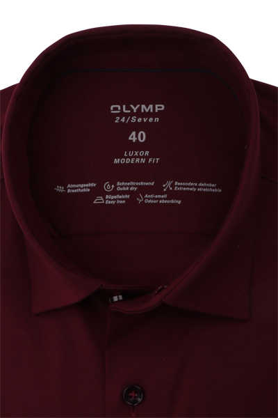 OLYMP Luxor 24/Seven modern fit Hemd Langarm Jersey Stretch rot
