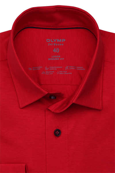 OLYMP Luxor 24/Seven modern fit Hemd Langarm Jersey Stretch weinrot