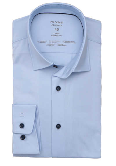 OLYMP Luxor 24/Seven modern fit Hemd extra langer Arm Jersey Stretch blau preisreduziert