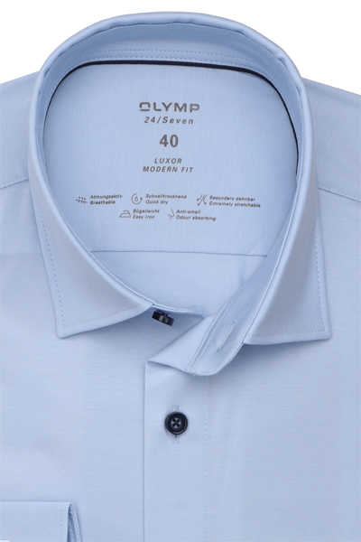 OLYMP Luxor 24/Seven modern fit Hemd Langarm Jersey Stretch aqua