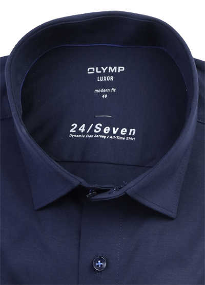 OLYMP Luxor 24/Seven modern fit Hemd extra langer Arm Jersey Stretch nachtblau
