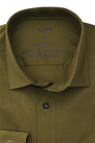 OLYMP Luxor 24/Seven modern fit Hemd Langarm Jersey Stretch oliv