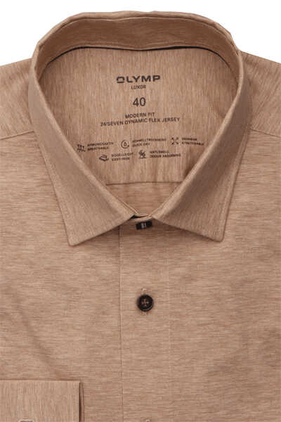 OLYMP Luxor 24/Seven modern fit Hemd Langarm Jersey Stretch hellbraun