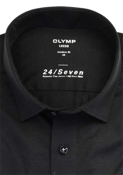 OLYMP Luxor 24/Seven modern fit Hemd extra langer Arm Jersey Stretch schwarz