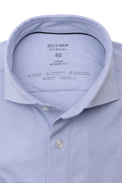 OLYMP Luxor 24/Seven modern fit Hemd Langarm Haifischkragen Jersey hellblau