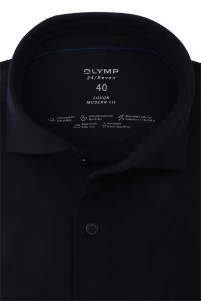 OLYMP Luxor 24/Seven modern fit Hemd extra langer Arm Haifischkragen Jersey nachtblau