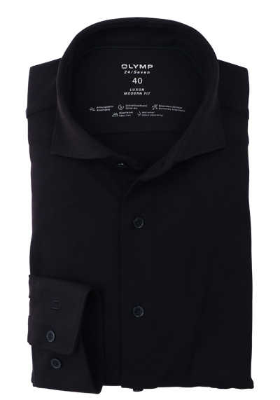 OLYMP Luxor modern fit 24/Seven Hemd extra langer Arm Haifischkragen Jersey schwarz preisreduziert