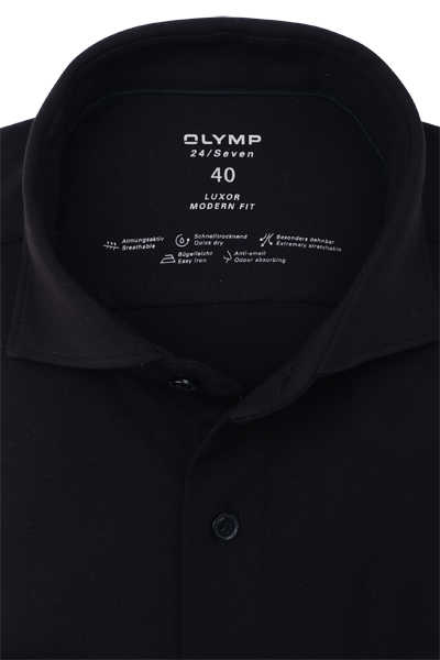 OLYMP Luxor 24/Seven modern fit Hemd Langarm Haifischkragen Jersey schwarz