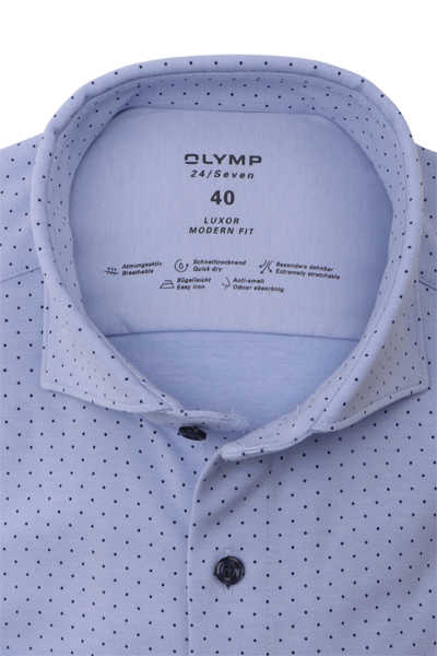 OLYMP Luxor 24/Seven modern fit Hemd extra langer Arm New Kent Kragen Punkte helblau/dunkelblau