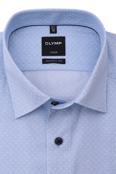 OLYMP Luxor modern fit Hemd extra langer Arm Haifischkragen Punkte hellblau