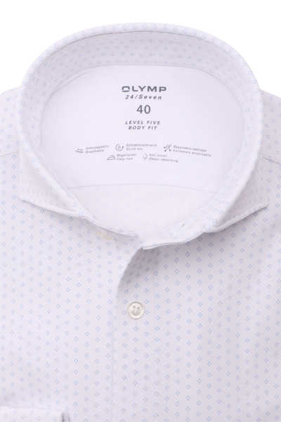 OLYMP Level Five 24/Seven body fit Hemd Langarm Haifischkragen Muster weiß