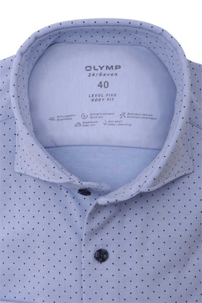 OLYMP Level Five 24/Seven body fit Hemd Langarm Haifischkragen Muster hellblau