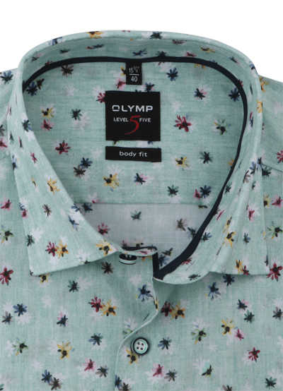 OLYMP Level Five body fit Hemd extra langer Arm Haifischkragen Blumenmuster grün