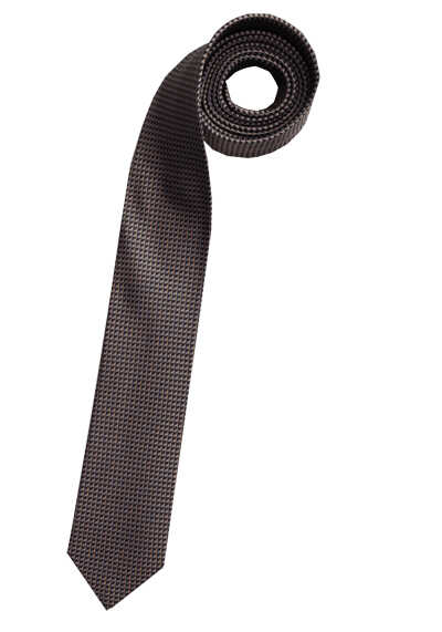 OLYMP Krawatte slim 6,5 cm breit aus reiner Seide Fleckabweisend Muster braun