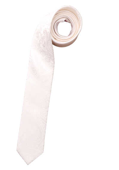 OLYMP Krawatte slim 6,5 cm breit aus reiner Seide Fleckabweisend Muster weiß