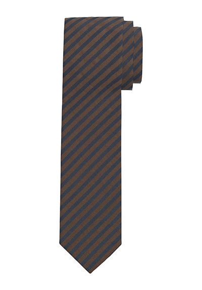 OLYMP Krawatte slim 6,5 cm breit aus reiner Seide Fleckabweisend Streifen braun