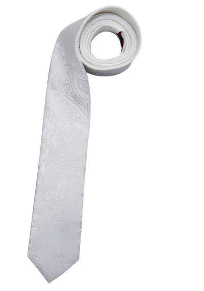 OLYMP Krawatte slim aus reiner Seide Paisleymuster weiß