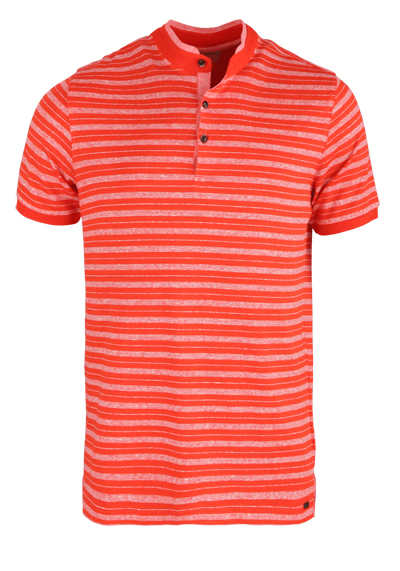 OLYMP Level Five Hanley Shirt Serafino body fit Halbarm Jersey Ringel orange preisreduziert