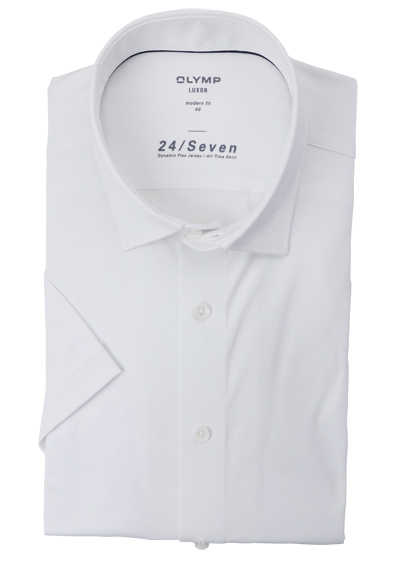 OLYMP Luxor 24/Seven modern fit Hemd Halbarm Jersey Stretch weiß