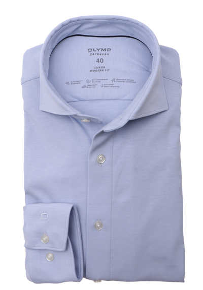 OLYMP Luxor 24/Seven modern fit Hemd extra langer Arm Haifischkragen Jersey hellblau