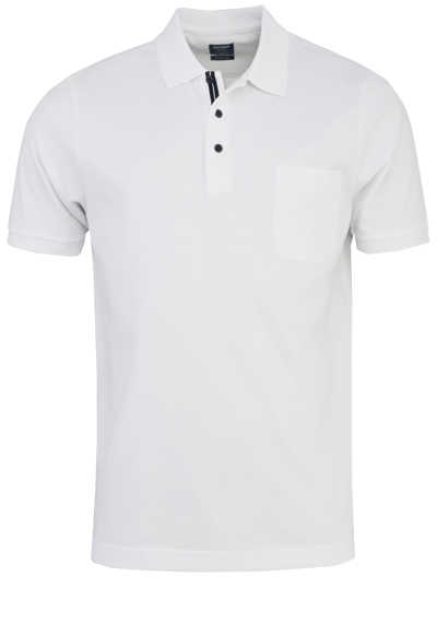 OLYMP Modern Fit Poloshirt Halbarm geknöpfter Kragen Pique weiß