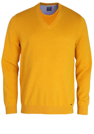 OLYMP Strick Pullover V-Ausschnitt extrafeine Baumwolle gelb