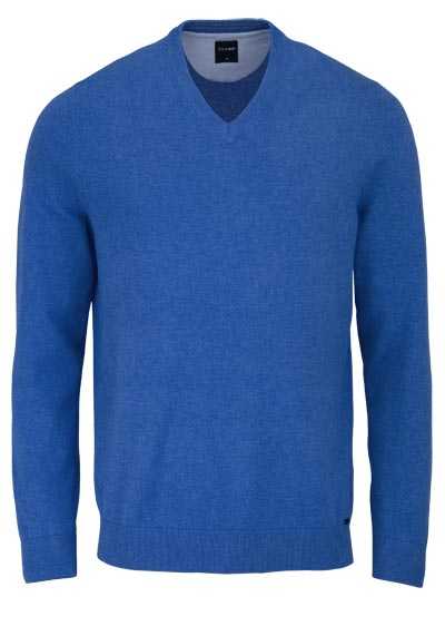 OLYMP Strick Pullover V-Ausschnitt extrafeine Baumwolle rauchblau