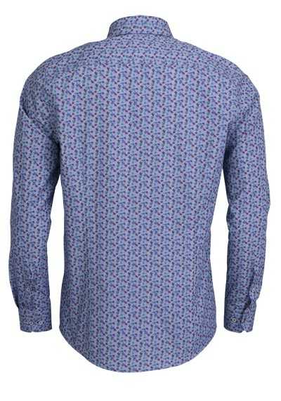 PURE Modern Fit Hemd Langarm New Kent Kragen Muster blau
